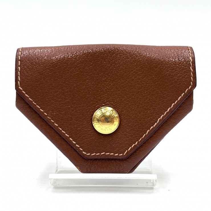 HERMES(エルメス)ル・ヴァンキャトル コインケース 小銭入れ ブラウン レザー ゴールド金具 シルバー金具 ヴィンテージ F刻印【中古】
