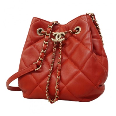【6dc3112】シャネル ショルダーバッグ マトラッセ チェーンショルダー ラムスキン レッド シャンパンゴールド金具【中古】レディース