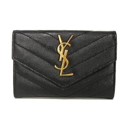 SAINT LAURENT PARIS サンローランパリ モノグラム スモール エンベロープ ウォレット キルティング グレイン カーフ YSL ブラック 二つ折り財布 414404 BOW01 1000