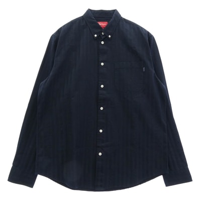 Supreme シュプリーム 長袖シャツ Jacquard Stripe Twill Shirt ジャカード ストライプ ツイル シャツ ネイビー系 L【美品】【中古】