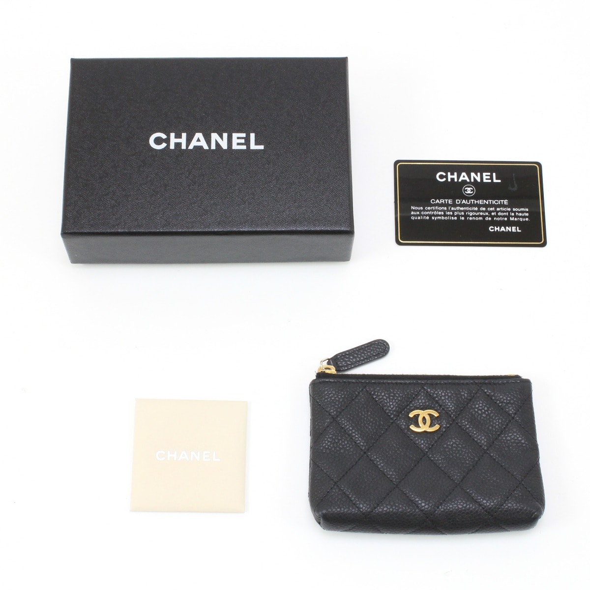 $$ CHANEL シャネル レディース 財布 コインケース キャビアスキン 17133940 キーリング付 ブラック