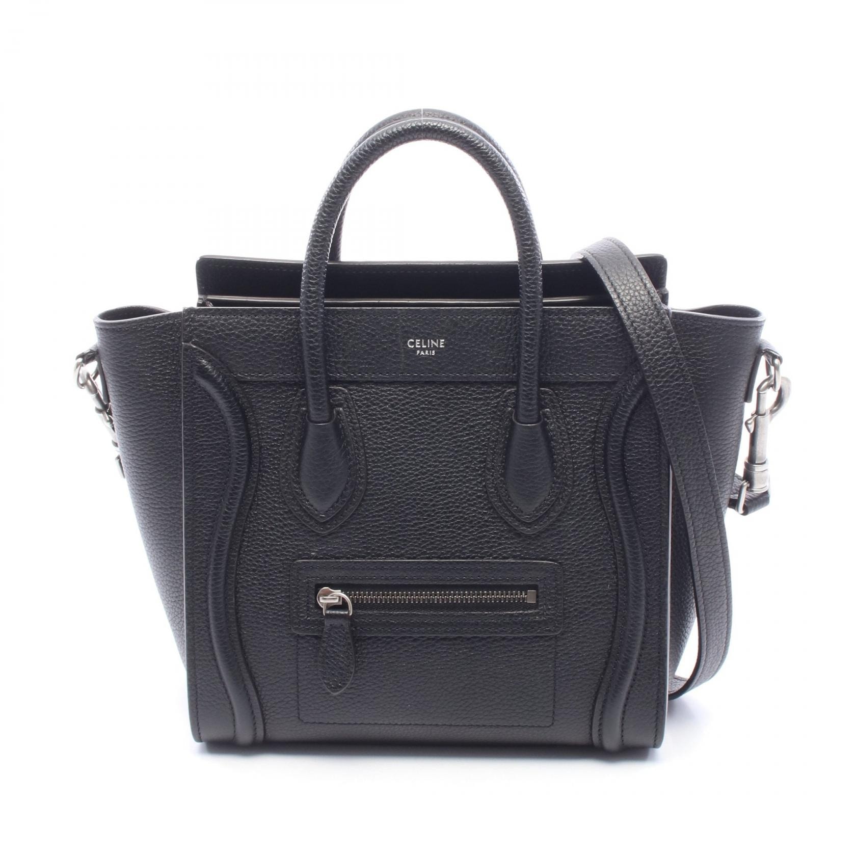 セリーヌ CELINE ラゲージ ナノショッパー 2WAY ハンドバッグ バッグ レザー レディース ブラック系 【中古】