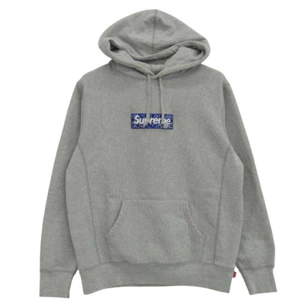 Supreme シュプリーム パーカー 19AW Bandana Box Logo Hooded Sweatshirt バンダナ ボックスロゴ フーデッド スウェットシャツ プルオーバー パーカー フーディー グレー系 M【中古】