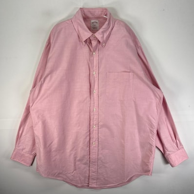 古着 90's/90年代 ヴィンテージ ブルックスブラザーズ Brooks Brothers 長袖シャツ ボタンダウン 胸ポケット USA製 L ピンク系 無地 メンズ