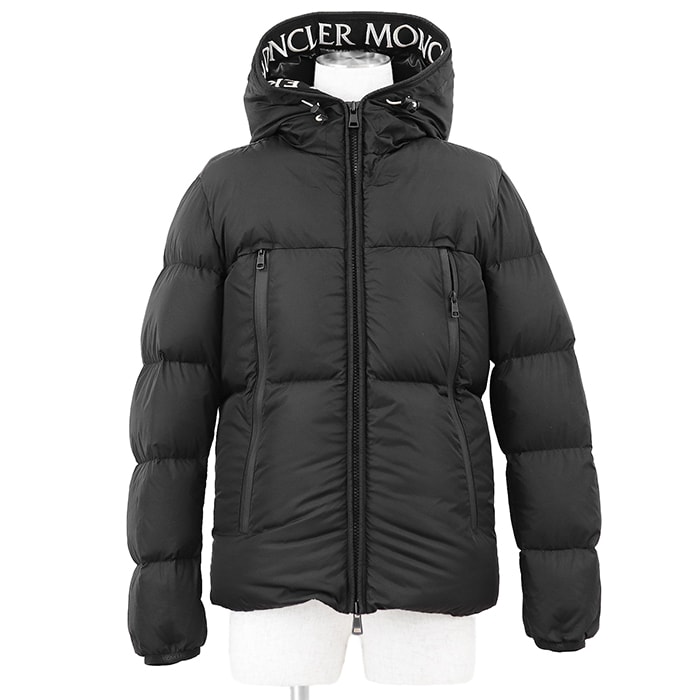 MONCLER モンクレール ショートダウンジャケット サイズ 1 メンズ MONTICLA モンクラー 2019年モデル フーデッド ロゴ刺繍 グログランバンド ロゴ ラバーパッチ アウター ブラック 黒 ブルガリア製
