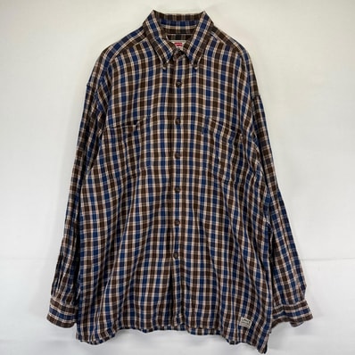 古着 リーバイス Levi's 長袖シャツ フランネル ボタンダウン ブラウン ポケット L ブルー系 チェック メンズ