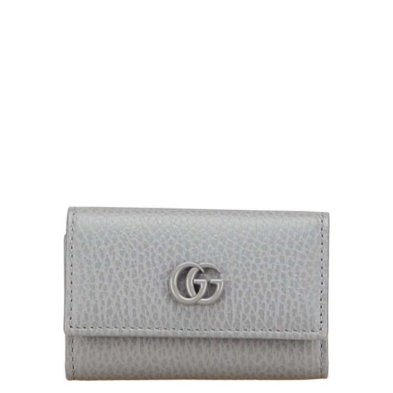 グッチ プチマーモント ダブルG ロゴ キーケース 456118 グレー レザー レディース GUCCI 【中古】