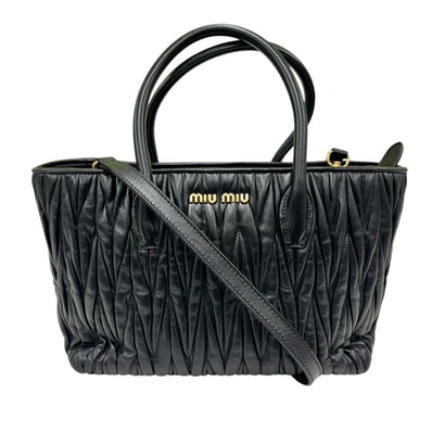 miumiu 希少 極美品 ミュウミュウ マテラッセ 2way トートバッグ ショルダーバッグ 5BG163 RFID確認済 レザー ブラック クロスボディ ハンドバッグ ギャザー ABランク 中古 鑑定済 ミュウミュウバッグ