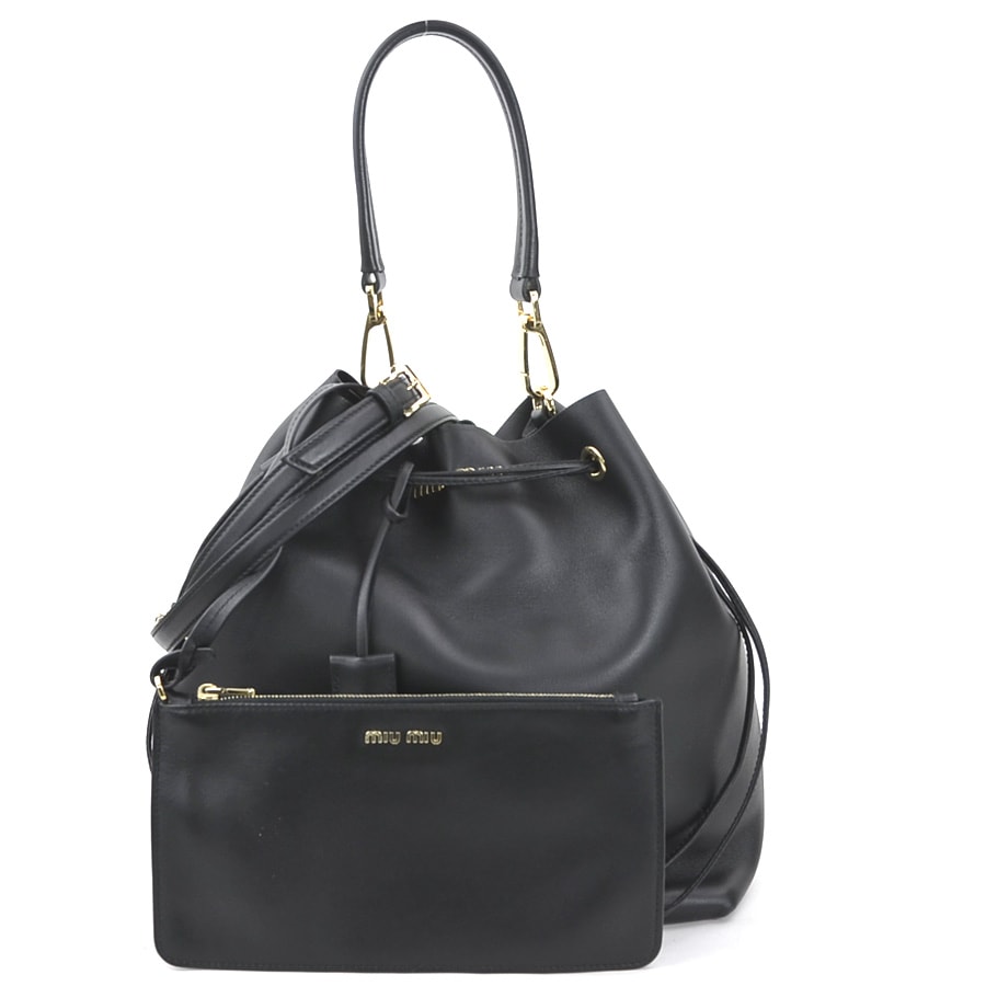 ミュウミュウ MIUMIU ハンドバッグ ショルダーバッグ レザー ブラック レディース【中古】 h30931g