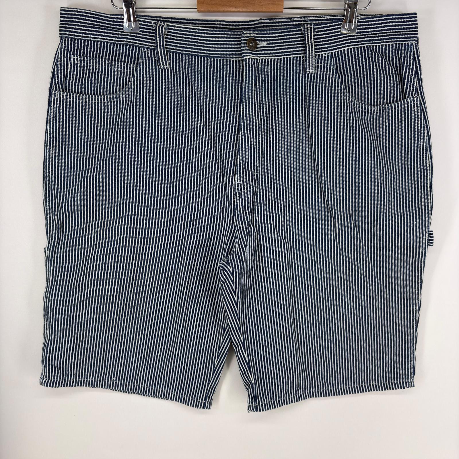 古着 ディッキーズ Dickies パンツ ショート ペインター ハンマーループ スパナポケット ジップ w38  ブルー系 ヒッコリー メンズ