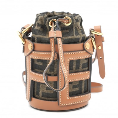 FENDI(フェンディ)ナノ ステップアウト バケットバッグ ズッカ柄 ショルダーバッグ ブラウン キャンバス レザー ゴールド金具 レディース 7AS189【中古】