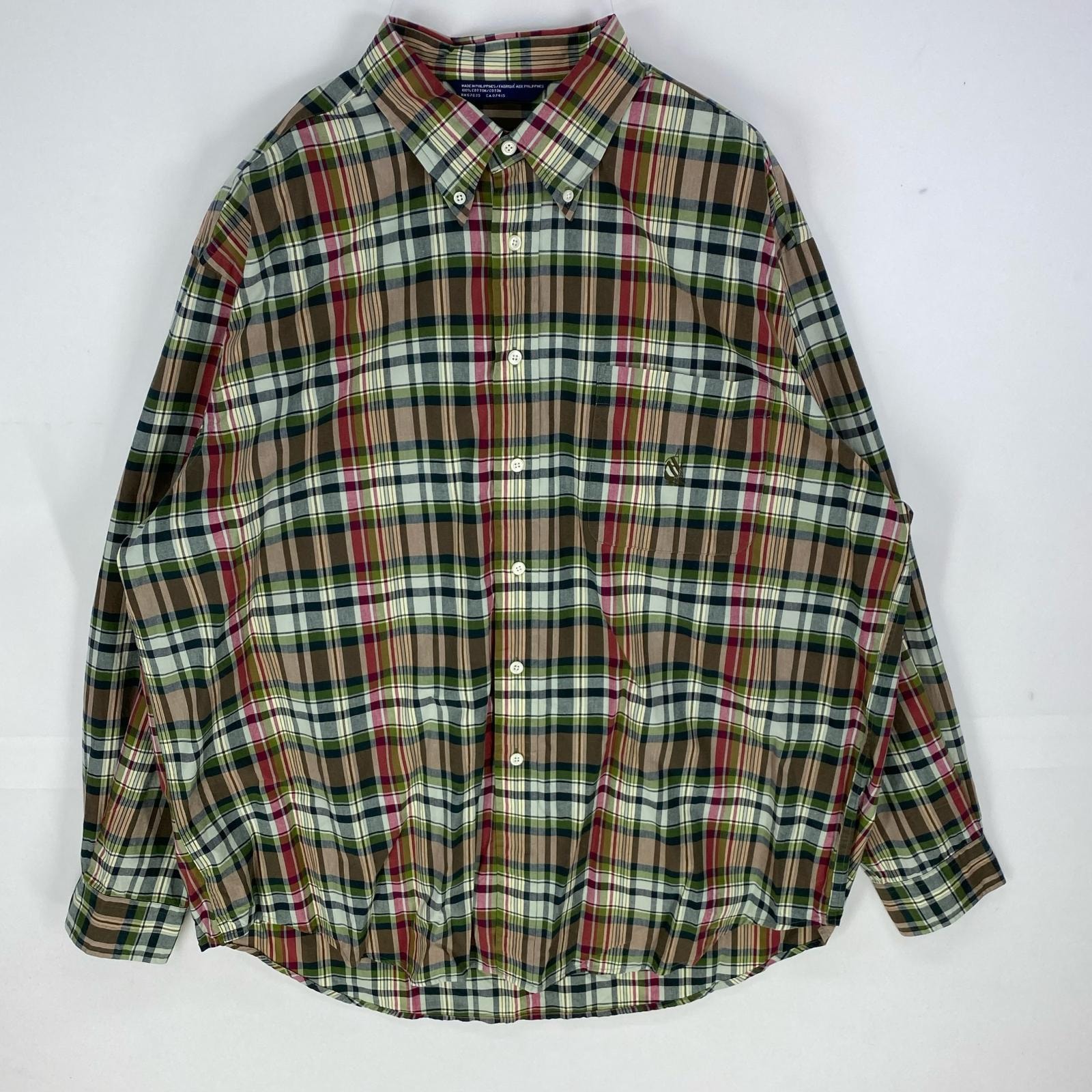 古着 90's/90年代 ノーティカ NAUTICA 長袖シャツ ボタンダウン 胸ポケット ロングスリーブ XL  グリーン系 チェック メンズ