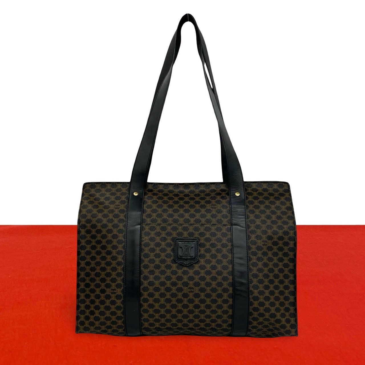 CELINE セリーヌ マカダム ブラゾン 柄 PVC レザー トートバッグ ブラウン
 29973