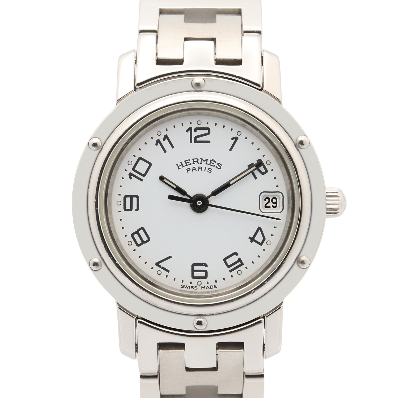 エルメス HERMES クリッパー 腕時計 時計 ステンレススチール レディース ホワイト系 CL4.210 【中古】