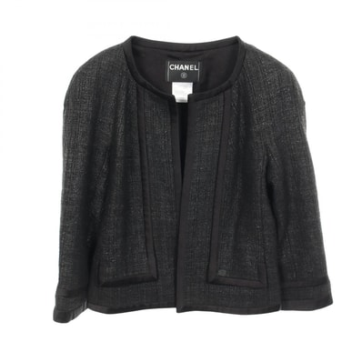 シャネル CHANEL ココマークボタン ツイード ノーカラージャケット 衣料品 アウター コットン / レーヨン レディース ブラック系 P26876W03653 【中古】