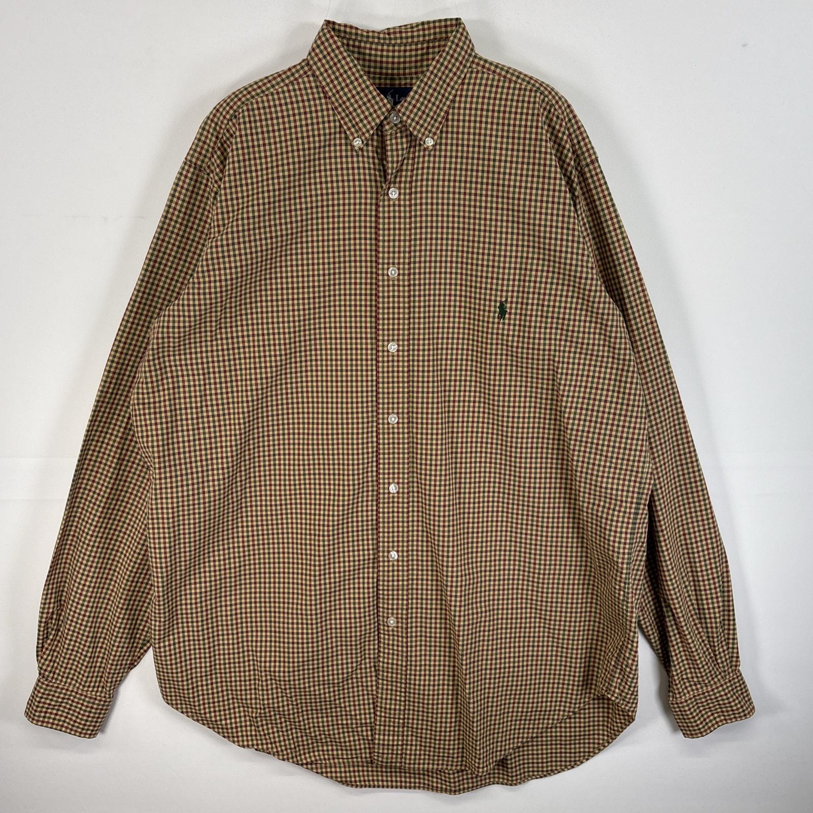 古着 ラルフローレン RALPH LAUREN 長袖シャツ チェック ボタンダウンシャツ ロゴ 刺繍 LT  イエロー系 マルチカラー メンズ