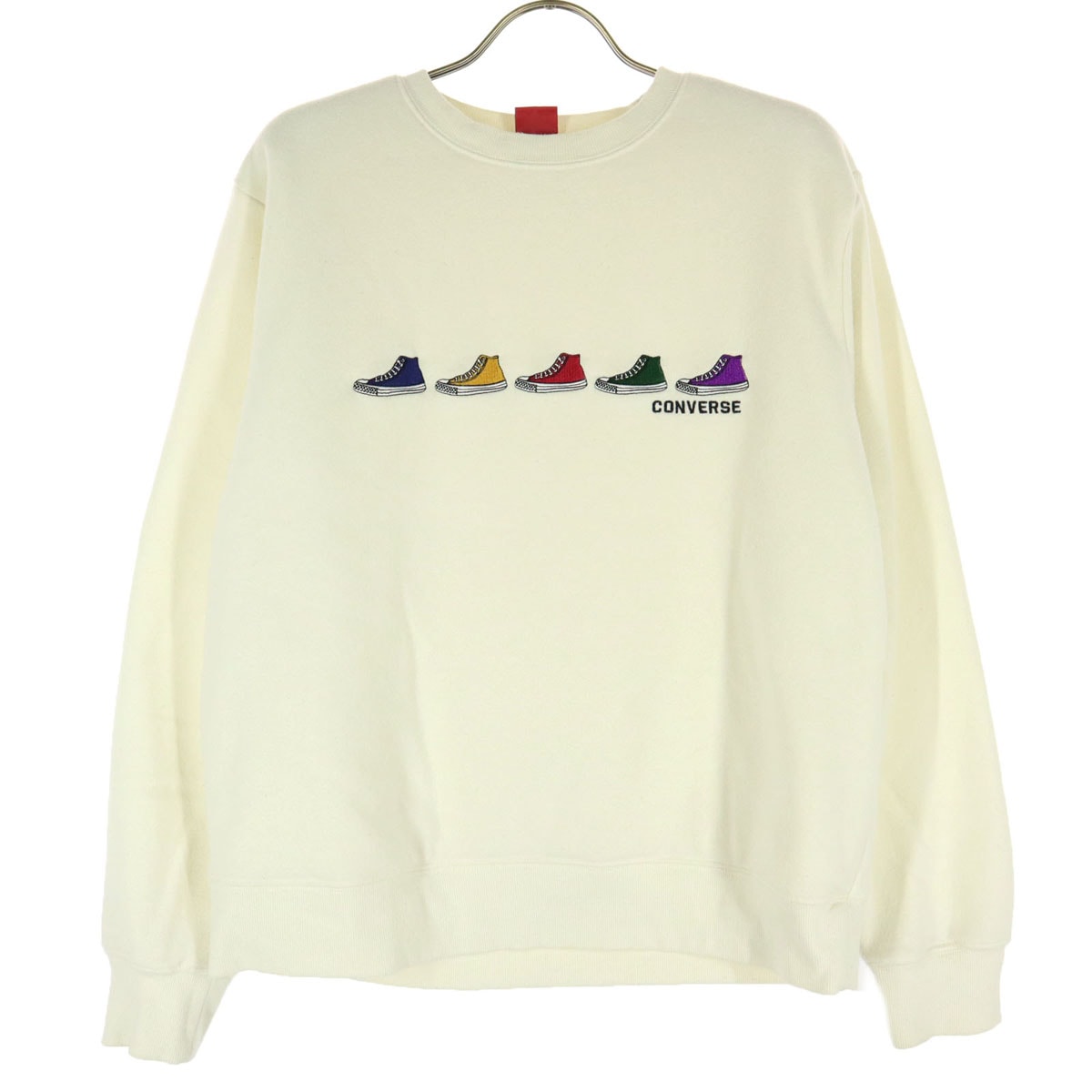 CONVERSE コンバース 裏起毛 スニーカー柄刺繍 長袖 トレーナー M ホワイト