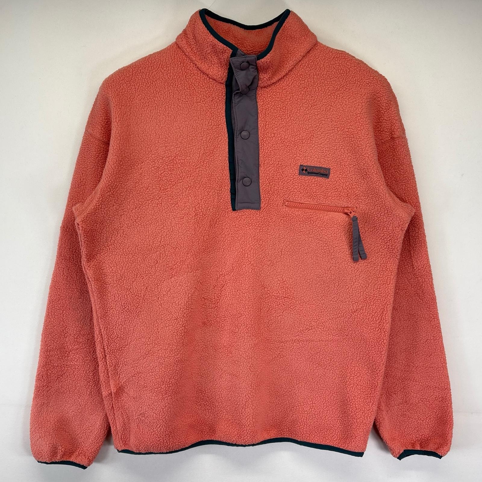 古着 コロンビア Columbia スナップTフリースジャケット ハーフボタン プルオーバー アウトドア ワンポイントロゴ M  ピンク系 メンズ