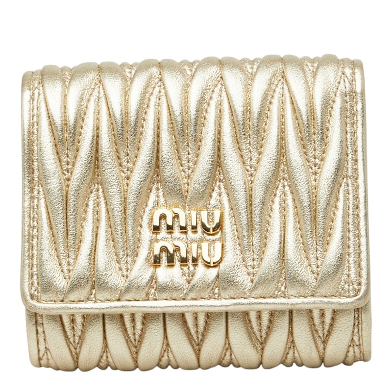 ミュウミュウ マテラッセ 三つ折り財布 5MH033 AFPP ゴールド レザー レディース MIUMIU 中古
