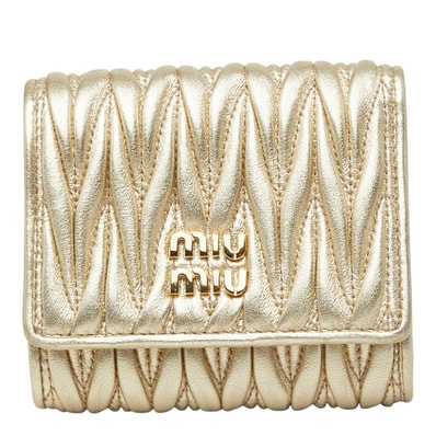 ミュウミュウ マテラッセ 三つ折り財布 5MH033 AFPP ゴールド レザー レディース MIUMIU 中古