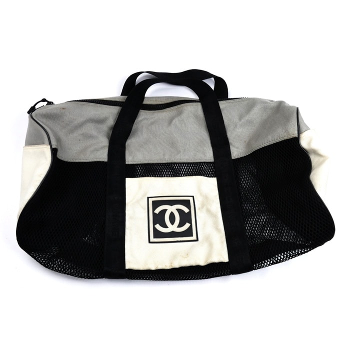 CHANEL シャネル スポーツライン ボストンバッグ ブラック ホワイト グレー ユニセックス【中古】