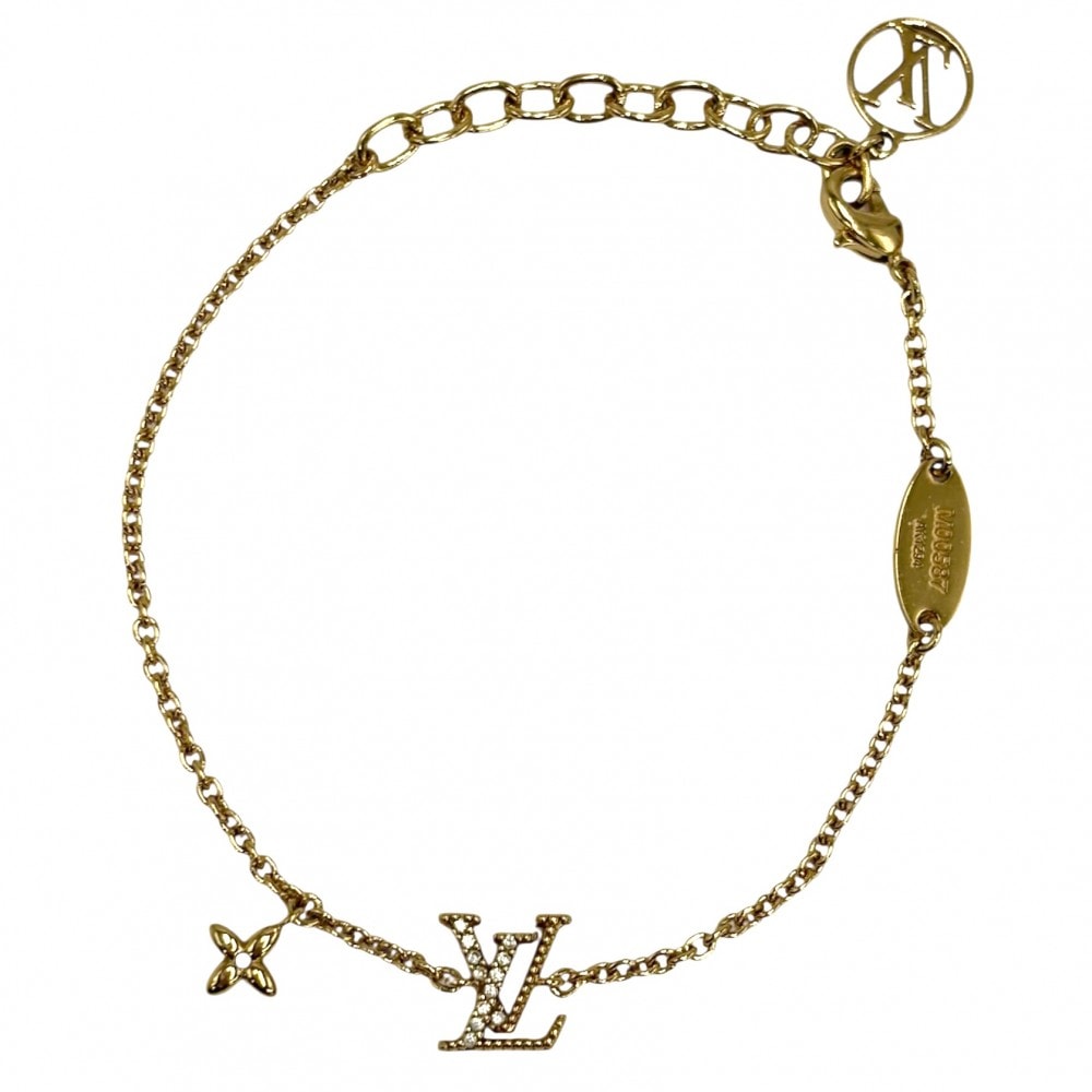 LOUIS VUITTON ルイヴィトン ブレスレット モノグラムフラワー ブレスレット・LV アイコニック アクセサリー アジャスター付き ラインストーン    M00587 ゴールド レディース 約3.6g【中古品】
