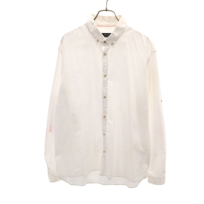 ZARA MAN ザラマン 長袖 ボタンダウンシャツ XL ホワイト系 ロールアップ