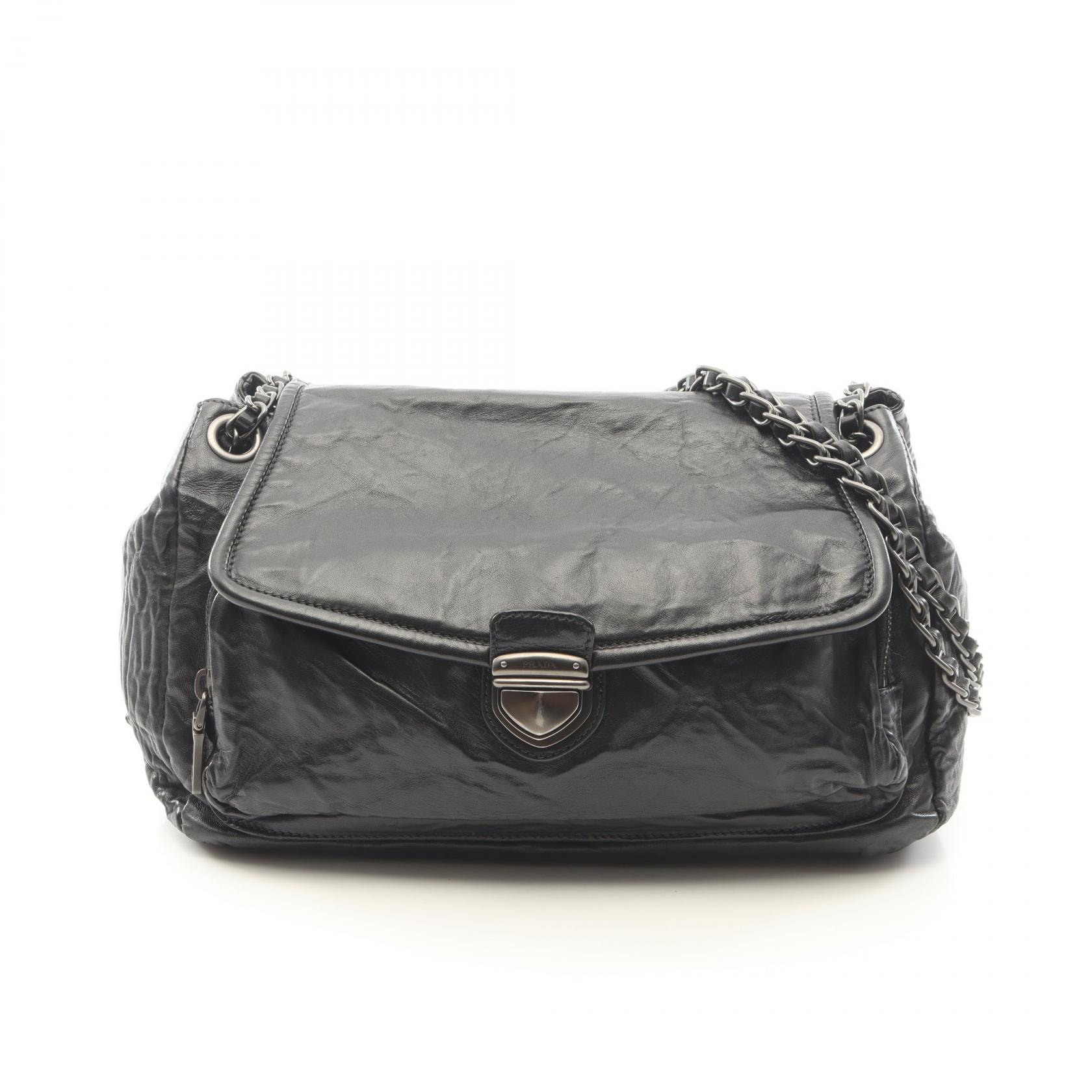 プラダ PRADA NAPPA ANTIQUE ショルダーバッグ バッグ レザー レディース ブラック系 【中古】