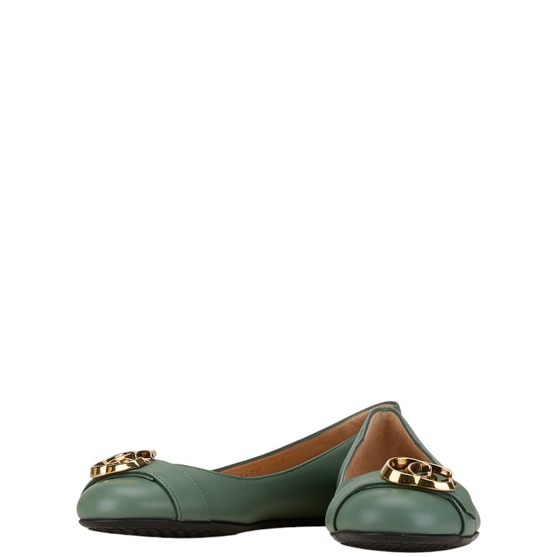 グッチ GGマーモント - フラットシューズ サイズ:35 1/2 365590 グリーン レザー レディース GUCCI 中古