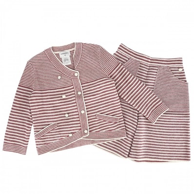 CHANEL シャネル セットアップ サマーニット ボーダー カーディガン ハーフパンツ アパレル 服 36 レッド 赤 ホワイト 白 ペーパー コットン シルク レディース 春 秋 美品【中古品】