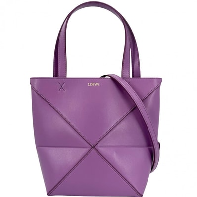 LOEWE ロエベ 2WAY パズル フォルド トート ミニ ハンドバッグ ショルダーバッグ 肩掛け 斜め掛け PUZZLE FOLD TOTE トートバッグ A657V25X01 レザー パープル系 ゴールド金具 レディース 美品【中古品】