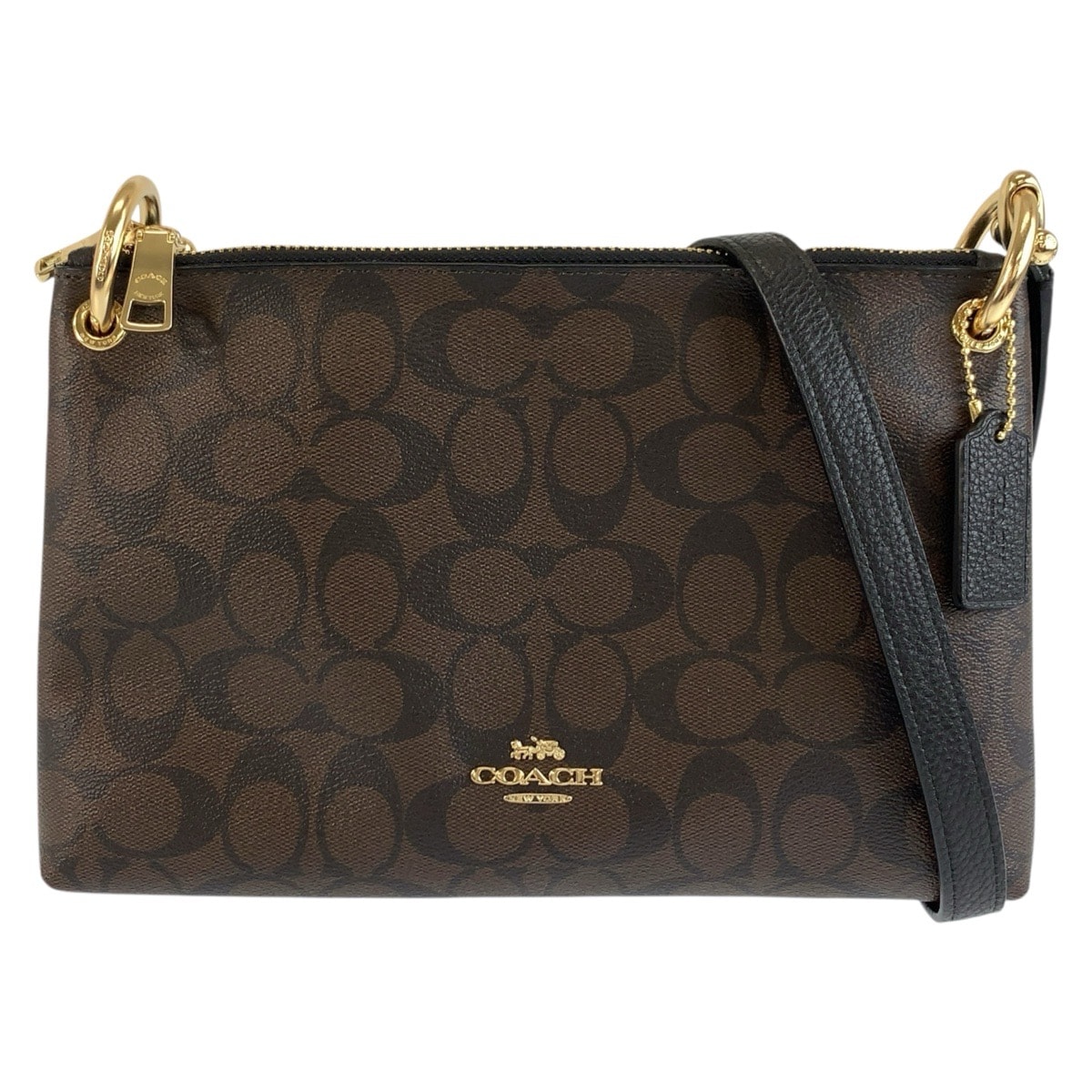 美品 COACH コーチ シグネチャー ミア ブラウン ブラック ゴールド金具 PVC レザー/ ショルダーバッグ ポシェット 1-0296115 【中古】