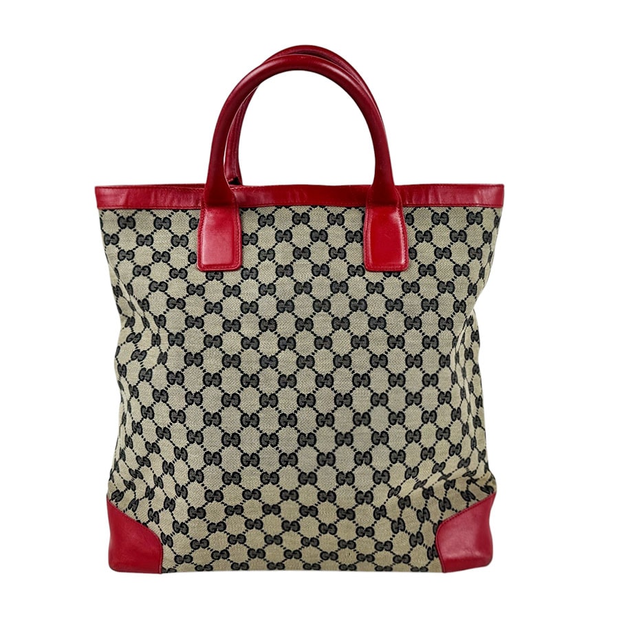 グッチ GUCCI ハンドバッグ GGキャンバス/レザー レッド/ブラック ユニセックス【中古】 z11269