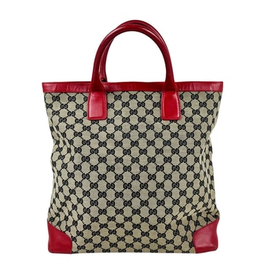 グッチ GUCCI ハンドバッグ GGキャンバス/レザー レッド/ブラック ユニセックス【中古】 z11269