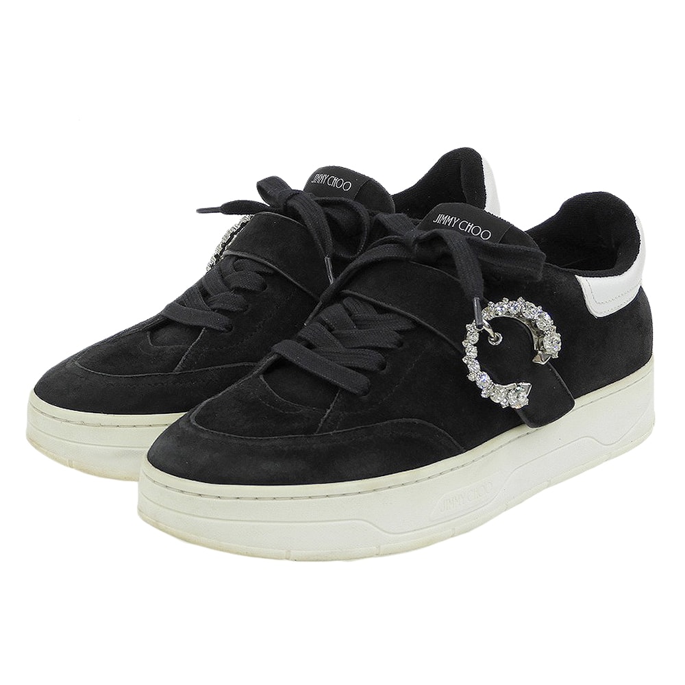 ジミーチュウ OSAKA LACE UP XYT ビジューバックル スエードレザー スニーカー シューズ メンズ ブラック 39 39