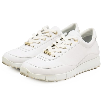 SALE【極美品】JIMMY CHOO ジミーチュウ レザースニーカー サイズ 36 レディース ロゴ エンボス ゴールドエンブレム ローカット シューズ 靴 箱・袋付属 ホワイト 白
