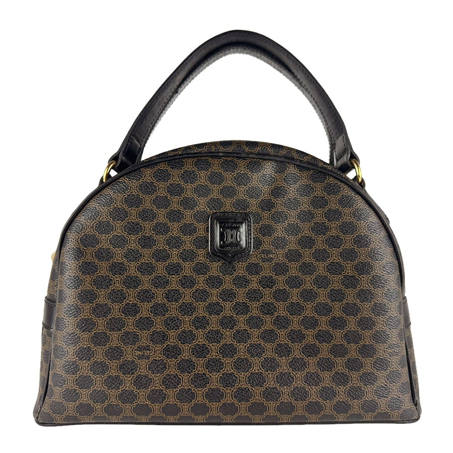 セリーヌ CELINE ハンドバッグ マカダム PVCコーティングキャンバス ブラック/ブラウン レディース【中古】 z9254