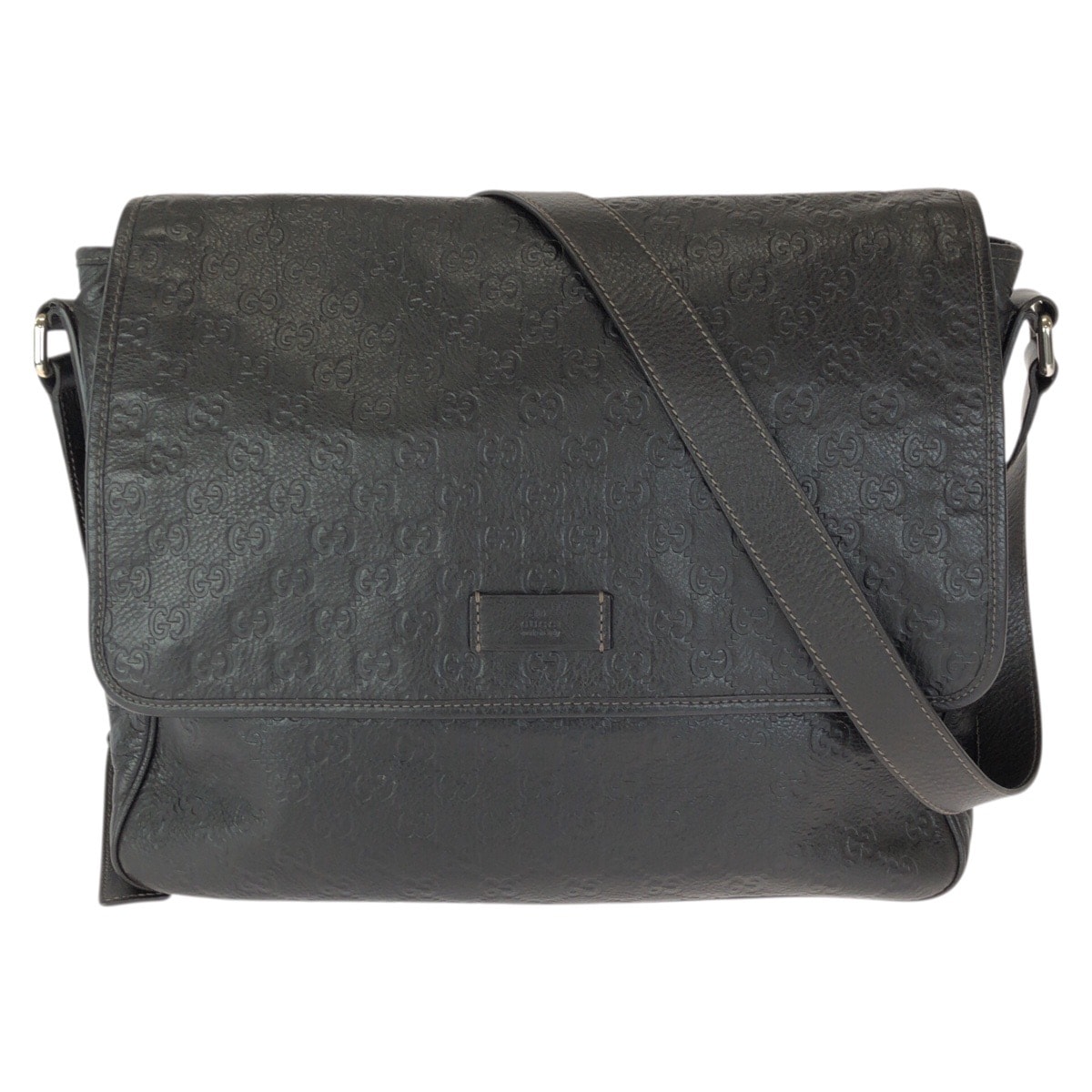 美品 GUCCI グッチ グッチシマ ダークブラウン シルバー金具 レザー ショルダーバッグ メッセンジャーバッグ 601255 【中古】