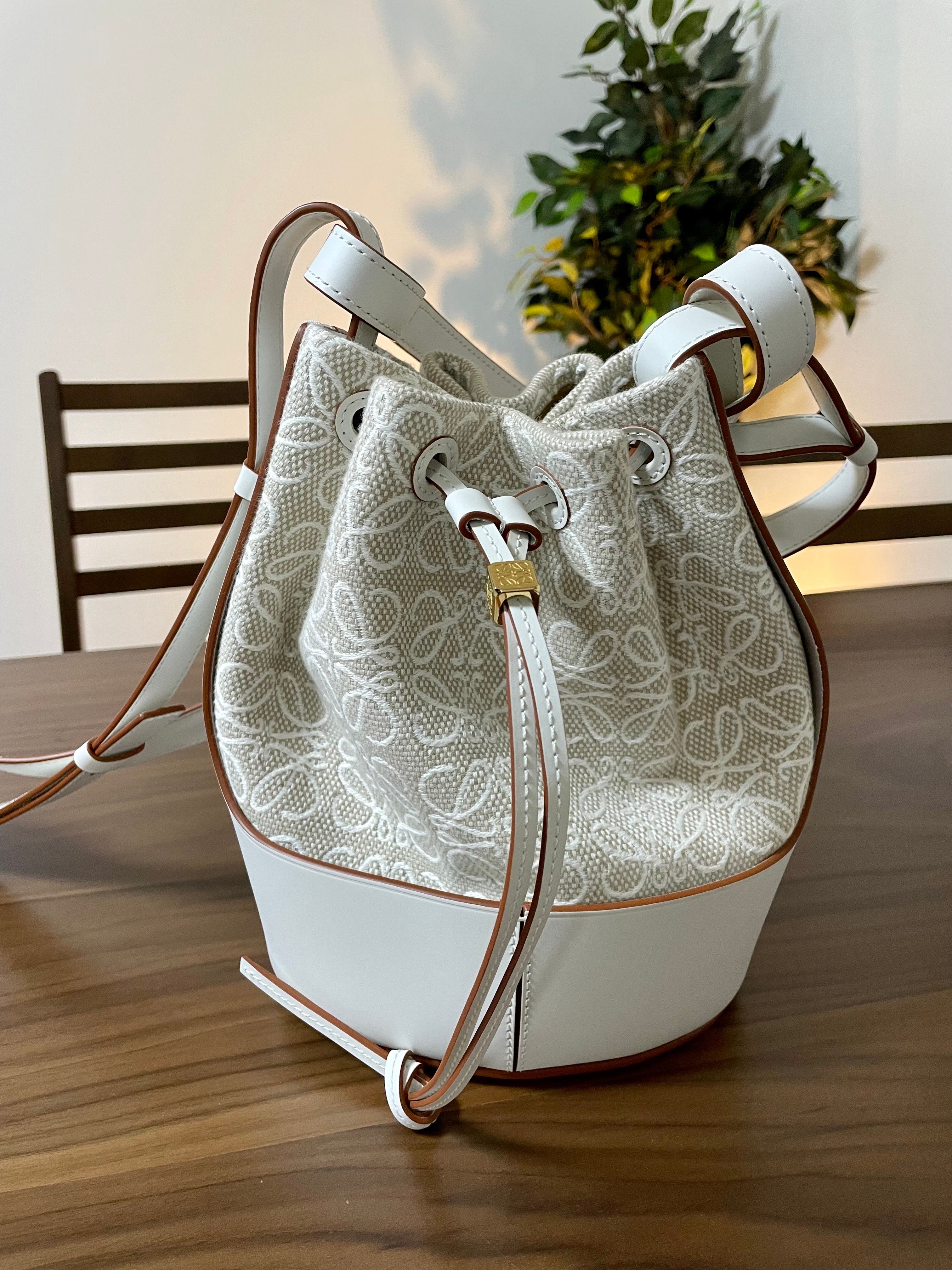 LOEWE Small Balloon Bag In Anagram Jacquard And Calfskin "Ecru/Soft White"