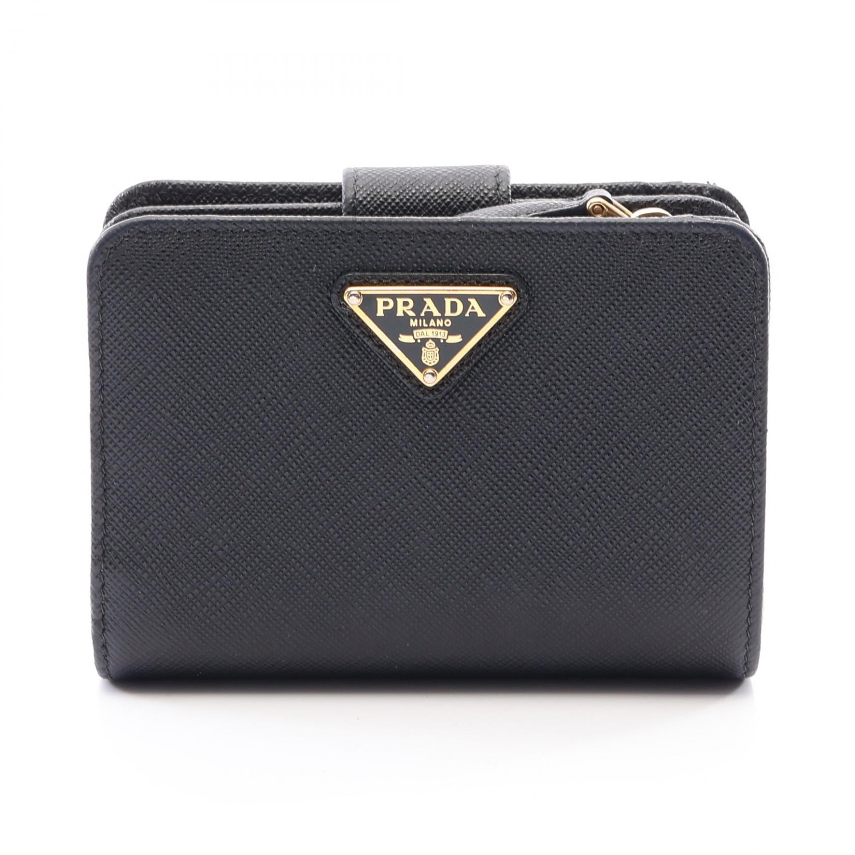 プラダ PRADA SAFFIANO TRIANGOLO 二つ折り財布 財布 サフィアーノレザー レディース ブラック系 1ML018 【中古】