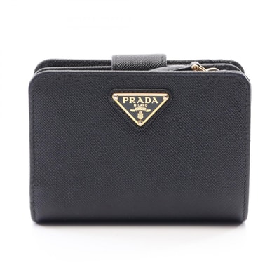 プラダ PRADA SAFFIANO TRIANGOLO 二つ折り財布 財布 サフィアーノレザー レディース ブラック系 1ML018 【中古】