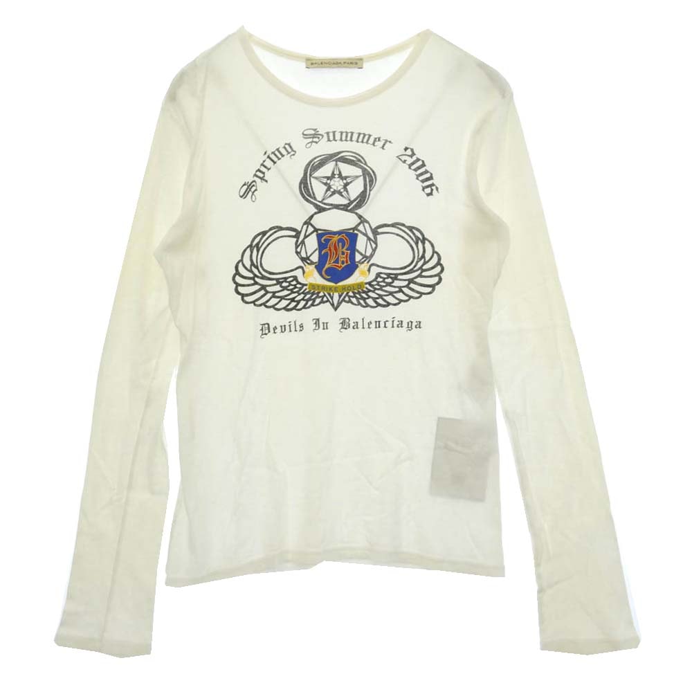 BALENCIAGA バレンシアガ Nicolas Ghesquiere ニコラ・ジェスキエール期 Emblem Logo Printed エンブレムロゴ プリント ロングスリーブ 長袖 カットソー ホワイト系【中古】