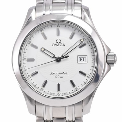 オメガ OMEGA シーマスター 120M デイト ホワイト クォーツ メンズ 良品 腕時計 J#150082