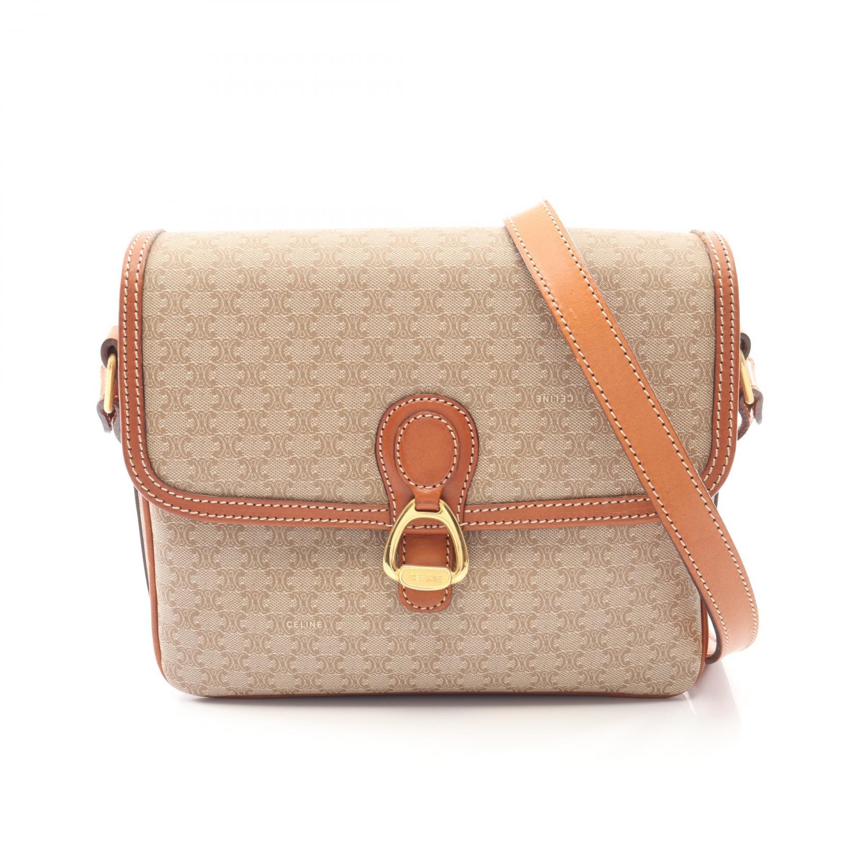 セリーヌ CELINE マカダム ショルダーバッグ バッグ PVCコーティングキャンバス レザー レディース ベージュ系 / ブラウン系 【中古】