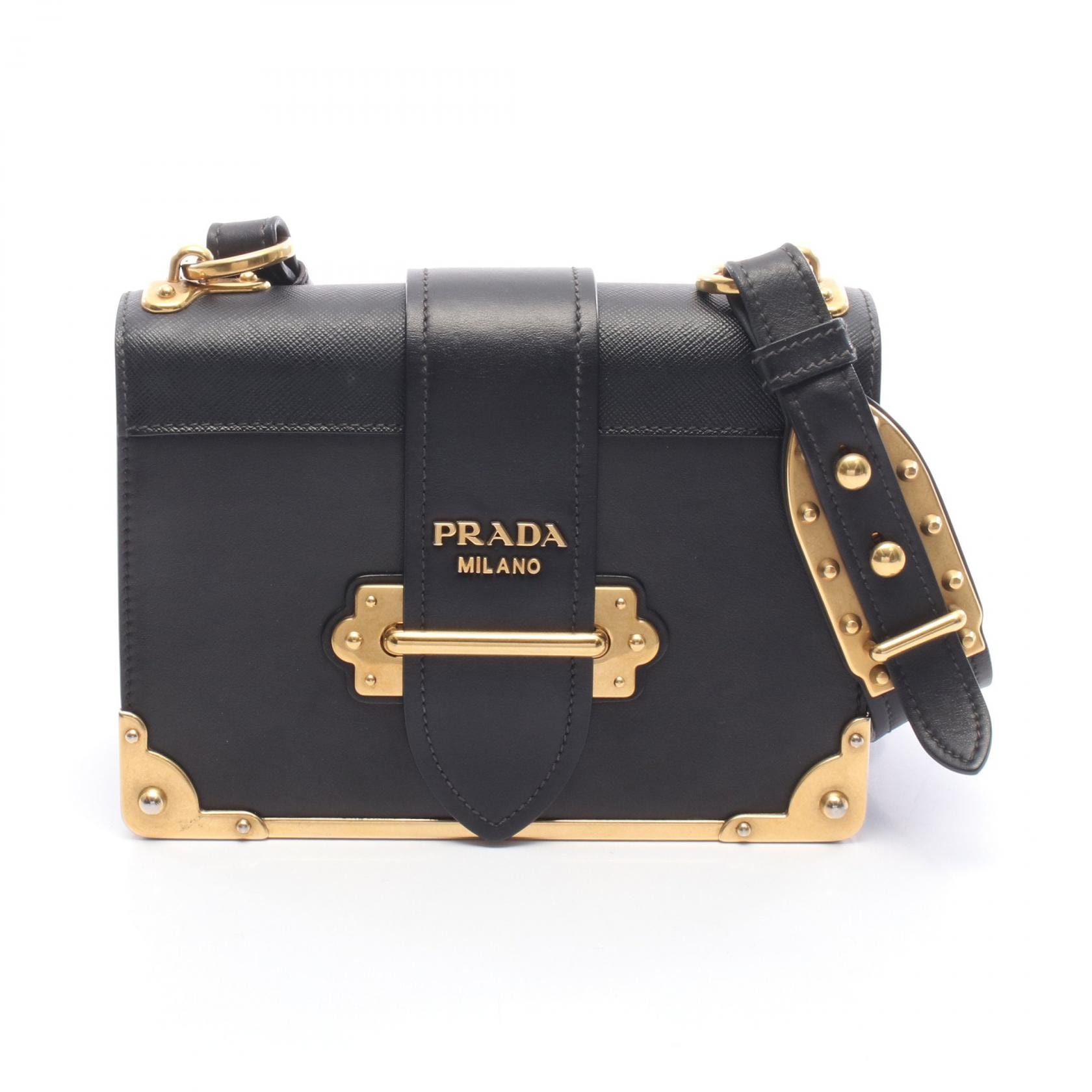 プラダ PRADA カイエ ショルダーバッグ バッグ レザー サフィアーノレザー レディース ブラック系 1BD045 【中古】