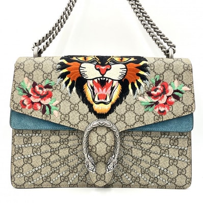 GUCCI(グッチ)ディオニュソス アングリーキャット チェーンショルダーバッグ GGスプリーム 刺繍 ブルー レディース 400249【中古】