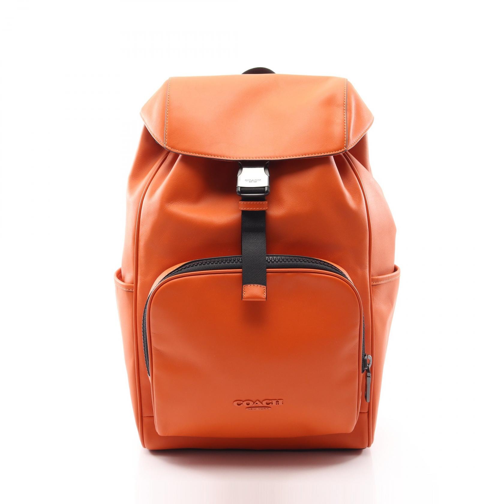 COACH レザーバックパック ベージュ/オレンジ C (やや傷や汚れあり)】コーチ COACH レーサー リュックサック バック