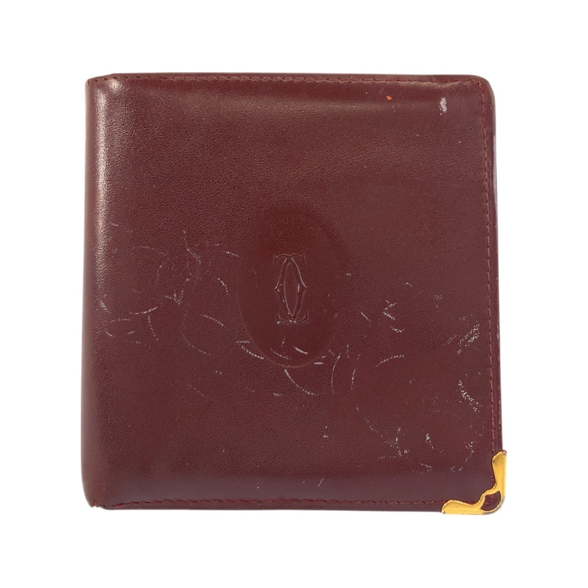 CARTIER カルティエ ヴィンテージ マストライン ボルドー ゴールド金具 レザー 折り財布 コンパクトウォレット 506252 【中古】