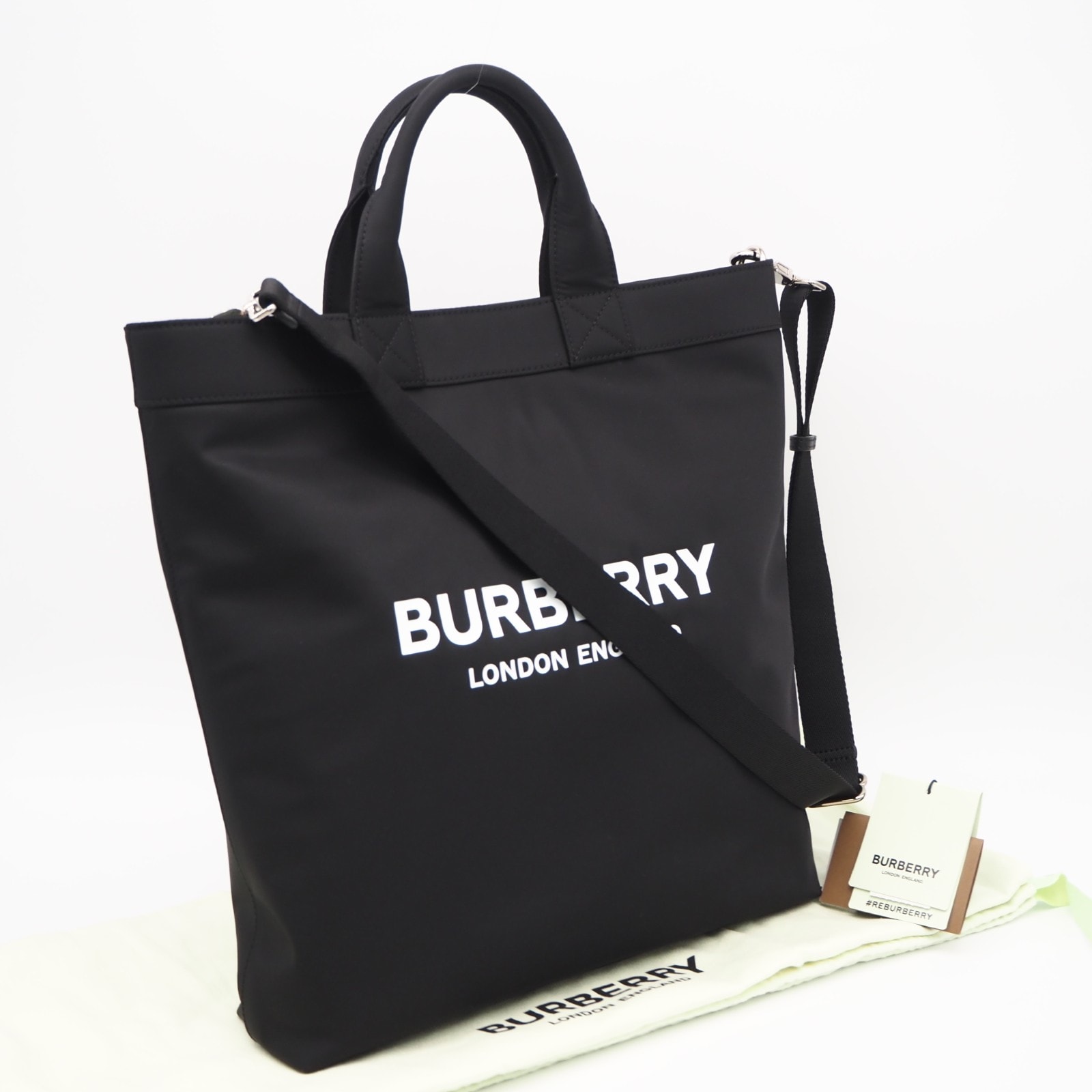 極美品 BURBERRY バーバリー ナイロン アルティエ トートバッグ 8026233 2wayトートバッグ ブラック ホワイト ナイロン メンズ