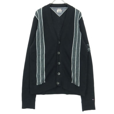 TOMMY HILFIGER トミーヒルフィガー ストライプ柄 長袖 ニットカーディガン M ブラック